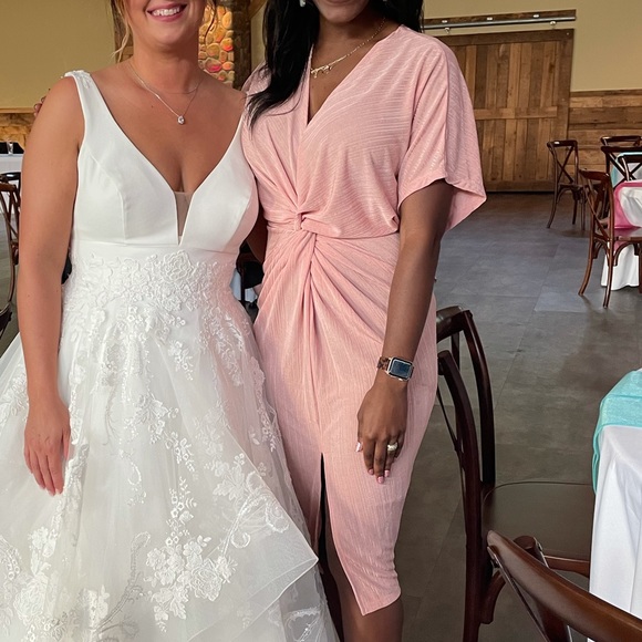 Short Sleeve V Neck Twist Front Split Midi Dress - Picture 7 of 7